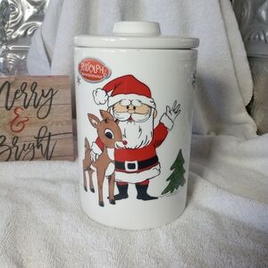 Rudolph The Red-Nosed Reindeer Santa Ceramic Kitchen Canister Holiday Christmas